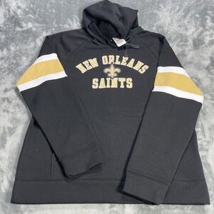 New Orleans Saints Hoodie Adult Large NFL Patch Logo Spellout Stripe Black NEW